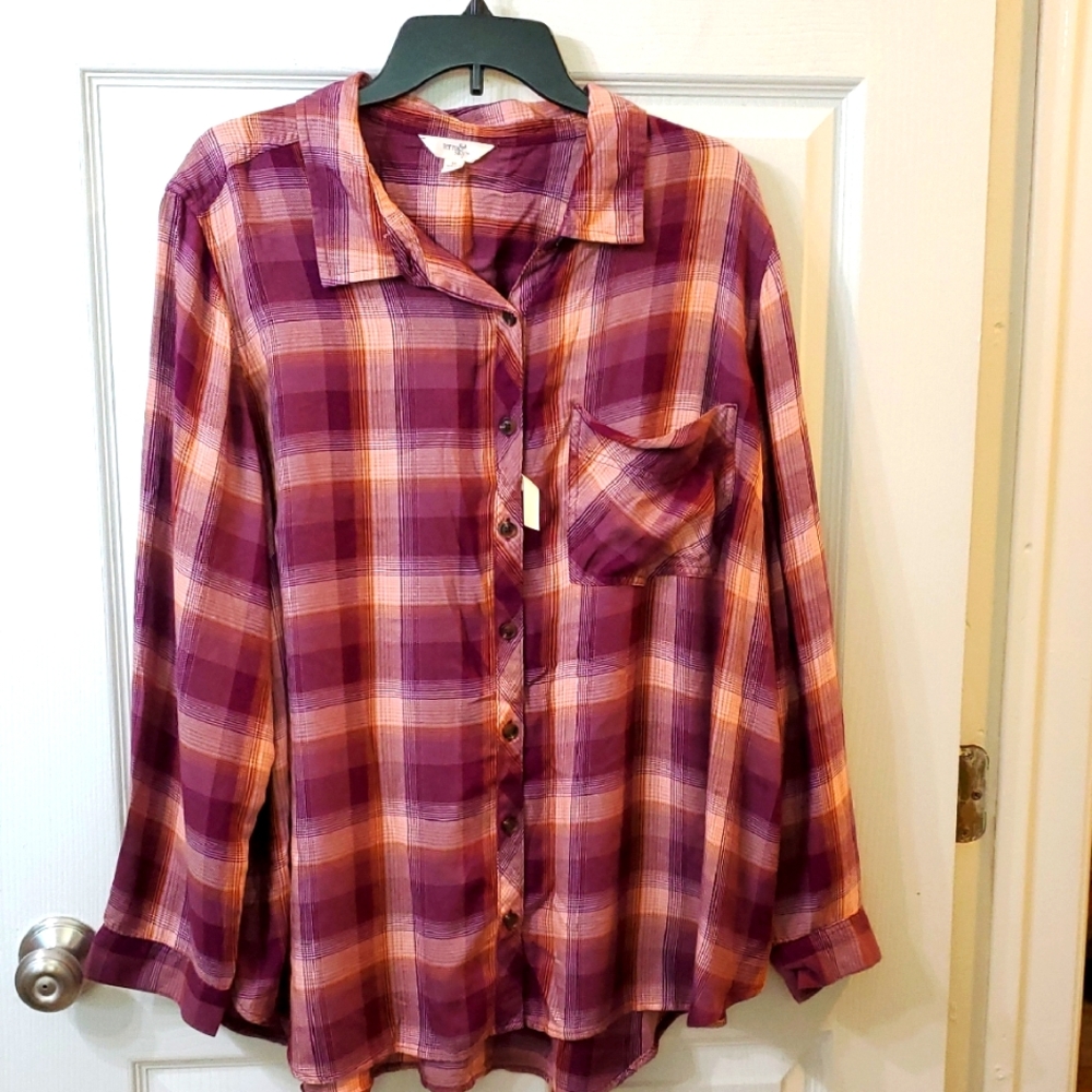 Terra & Sky Plaid Button-Up Shirt in Purple and Orange 2x